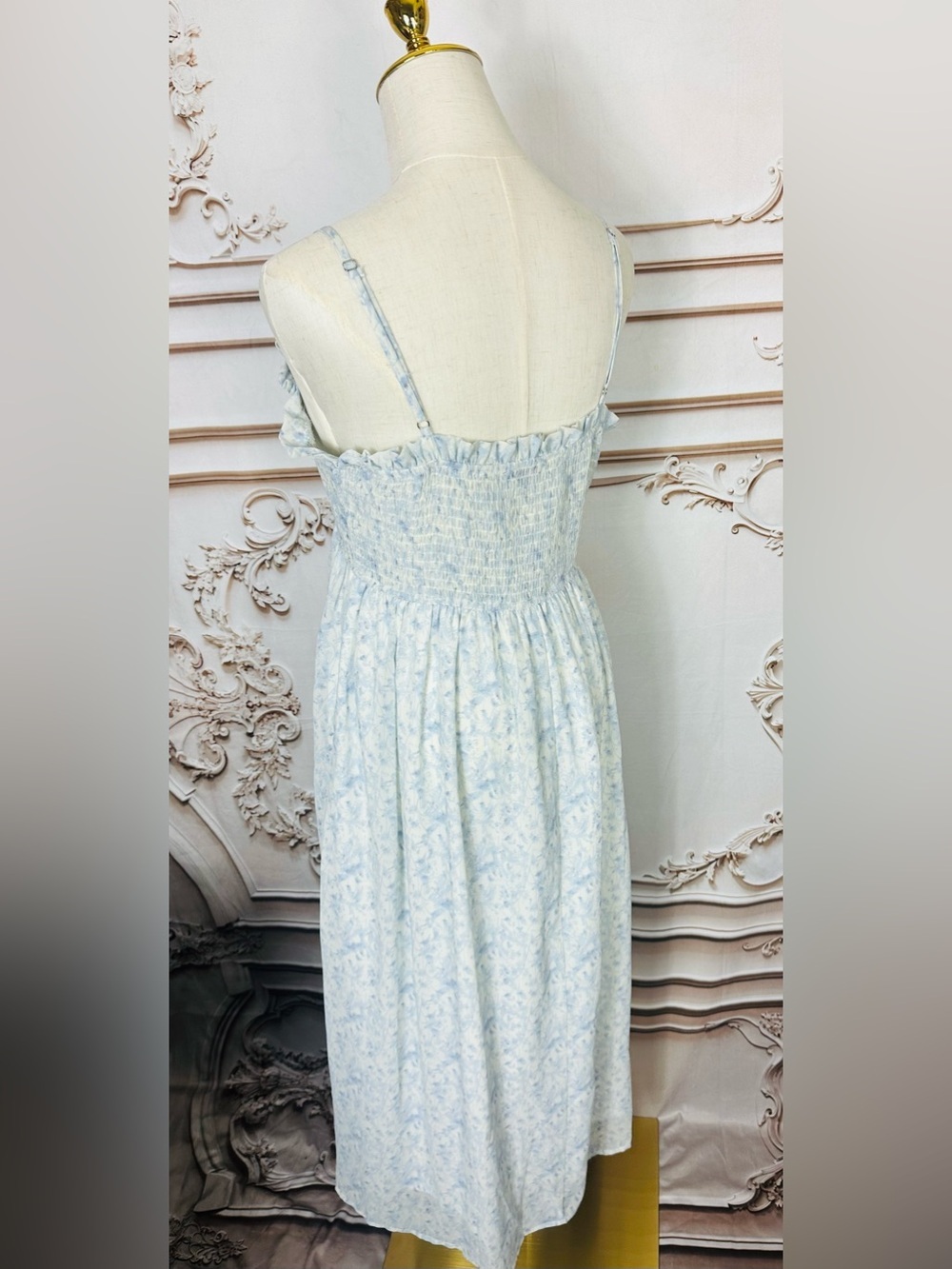 Smocked Light Blue Floral Maxi Dress with Spaghetti Straps - Picture 9 of 13
